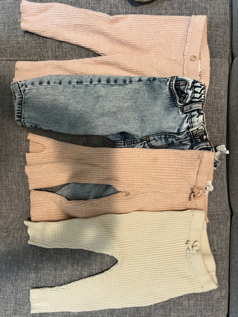 Zara 9-12 month Girls Knit Pants, Jeans Bundle Pink Blue Denim Cream